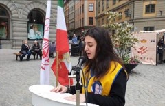 Stödaktion i Stockholm för folkliga protester i Iran, den 11 maj.