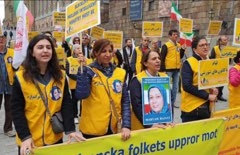 Stödaktion i Stockholm för folkliga protester i Iran, den 11 maj.