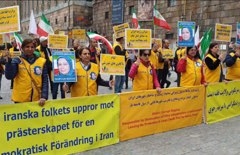 Stödaktion i Stockholm för folkliga protester i Iran, den 11 maj.