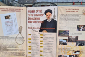 Utställning uppmärksammar regimens systematiska människorättsbrott och regimens president, Raisis inblandning i massaker på 30,000 politiska fångar 1988.
