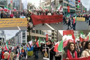 Flera tusen exiliranier, sympatisörer till iranska motståndsrörelsen (NCRI), samlades i Bryssel och uppmanade EU att terroriststämpla revolutionsgardet, måndagen den 20 mars 2023.