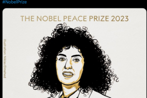 Iranska människorättsaktivisten Narges Mohammadi tilldelas Nobelsfredspris för sin kamp mot kvinnoförtryck i Iran och för att främja mänskliga rättigheter för alla.